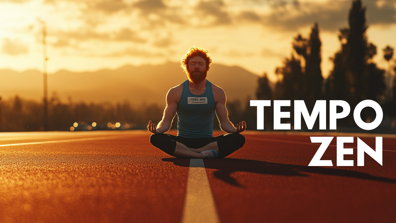 redhaired runner sitting crosslegged on track